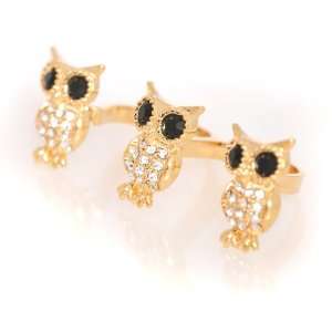  Gold Plated Two Finger Thinking Owl Ring with Free Gift 