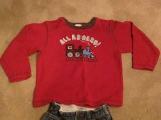 Boys 4 4T Gymboree Red Train All Aboard Sweater & OshKosh Jeans 2 Pc 