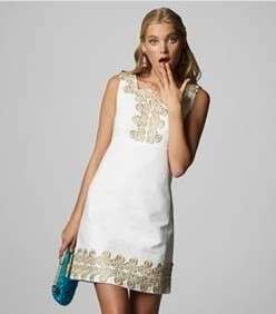 NWT Lilly Pulitzer ADELSON WHITE Gold Lace DRESS 12 14 Jacquard  