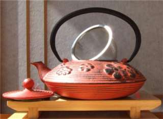 Cast Iron sunset red flower tea pot kettle 0.8L  