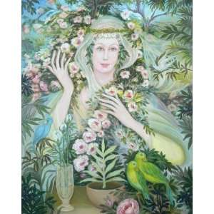  Lady With Parrots (Canvas) by Erna Y. size 25 inches 