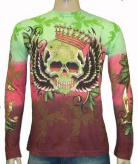    Christian Audigier LS Crown Skull W/ Wings T Shirt Clothing