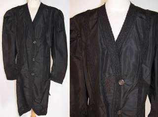   Silk Taffeta Soutache Trim Walking Suit Jacket Coat Vintage  