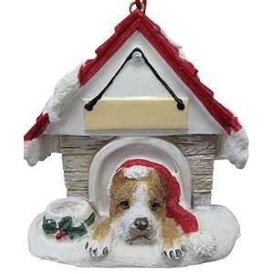  Brindle Pitbull in Doghouse Christmas Ornament