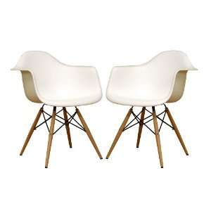  Baxton Studio Fiorenza White Plastic Armchair with Wood 