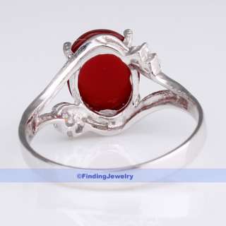 Genuine 10x8mm 2CT Oval Red Agate Silver Ring Size 7.25  
