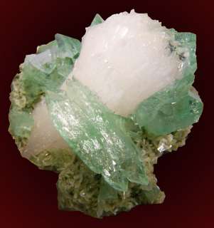 Green APOPHYLLITE TerminatedPyramid Crystals+STILBITE  
