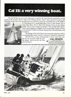 Cal 33 Winning Sailboat 1973 Print Ad  