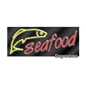  SEAFOOD Neon Sign w/Fish Design