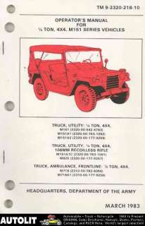1983 Jeep M151 M718 Military Army ORIGINAL Owner Manual  