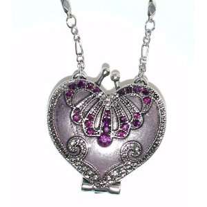  Vintage Heart Locket Necklace   Amethyst Austrian Crystal 