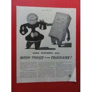 Bell System, 1938 Print Ad. (warm praise from Frigidaire.) Original 