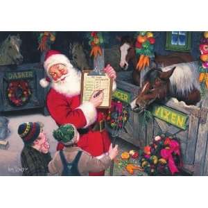  US Equestrian Santa in the Horse Stable Christmas Card 
