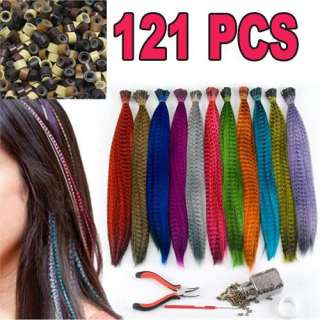 110 pcs GRIZZLY Synthetic Feather Hair Extension free kit & beads free 