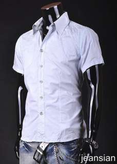 3mu Mens Designer Slim Dress Short Shirt Top Casual Clearance Black 