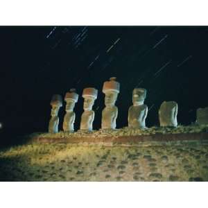  A View of the Night Sky and Illuminated Moai Photographic 