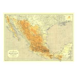  Mexico Map 1914 Giclee Poster Print, 24x18