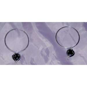  Hoop Earrings with Wire Wrapped Dangling Stones 