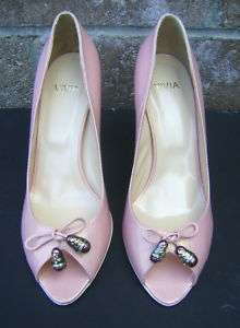 VIVIA  leather ,pink open toe w/ enamel charms. Size 38  