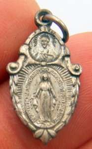 Virgin Mary Miraculous Medal Silver Filled Charm W Sacred Heart  