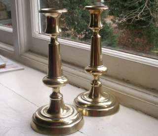 Old Antique English Brass Candlesticks pr 1860s Baluster Vintage 