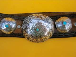   OLD PAWN SILVER TURQUOISE CONCHO BELT INDIAN MADE VINTAGE WESTERN WEAR