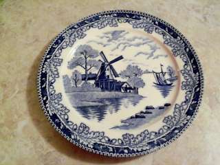 VINTAGE PLATE BLUE & WHITE WINDMILL JAPAN OLD PLATE  