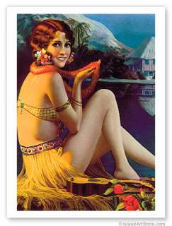 HAWAIIAN Vintage Print HAWAI Art Deco Hula Girl Pin Up  