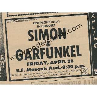  Paul Simon & Garfunkel Masonic SF 1969 Orig Gig Ad