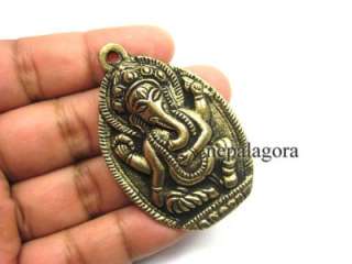 P3071 Hindu Lord Elephant head Om Ganesh Shiva brass pendant India 