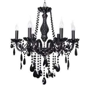   Contemporary Chandelier Lighting, Antique Black with Crystal Prism