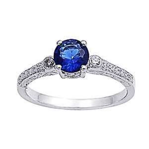 Rhodium Plated Sterling Silver Wedding & Engagement Ring Blue Sapphire 