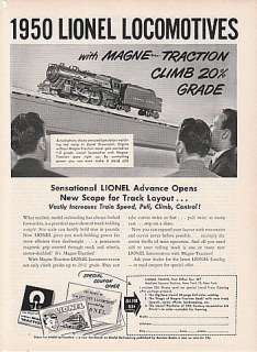 1950 Lionel Trains Ad Locomotives with Magne Traction  