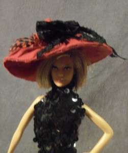 BIG BURGANDY victorian HAT BARBIE tonner BONNET feather  