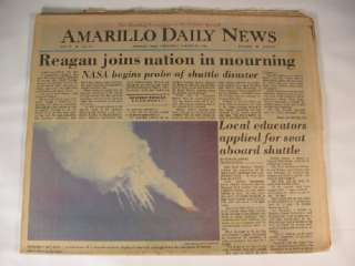   Amarillo Daily News Reagan Mourning Challenger Explosion Newspaper