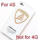 New White Lamborghini Glass Back Battery Cover Case For iphone 4S 