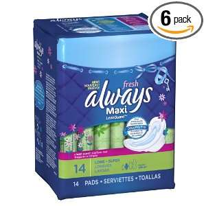  Always Maxi Long/Super with Wings, Fresh Pads, 14 Count 