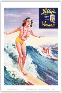 HAWAIIAN Vintage Poster HAWAII Aloha Surfer Girl   