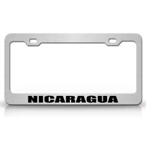 NICARAGUA Country Steel Auto License Plate Frame Tag Holder, Chrome 