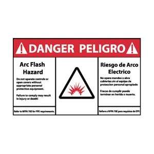 DGA62AP   Danger, Arc Flash and Shock Hazard, Bilingual, , 3 X 5 