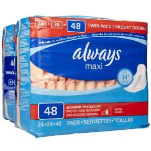  Always Maximum Protection Maxi Pads with Wings Unscented 