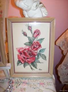 Pr Signed watercolor paintings~ROSES~Shabby Cottage  