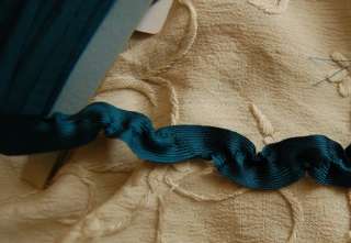 ANTIQUE FRENCH SILKY SELF RUCHING RIBBON TRIM   TEAL  