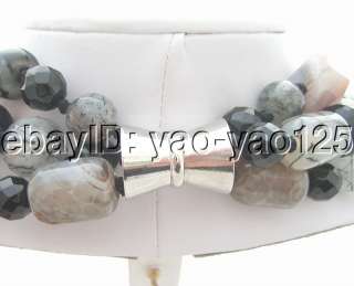 Natural faceted onyx beads, Black Rutilated Quartz beads, Botswana 