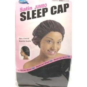  Dream Satin Sleep Cap Jumbo Black (Pack of 12) #0082 