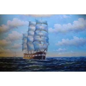   inch Seascape Art Oil Painting Atlantic Sailing Boat