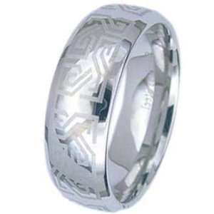   High Polished Stainless Steel Ring With Greek Design arround the band