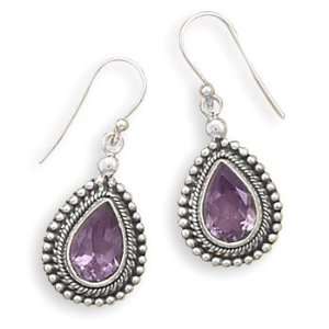   Bead Design French Wire Earrings With Amethyst Center CleverSilver