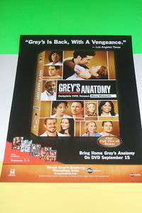 RARE Promo Poster for Greys Anatomy Fifth Season DVD  