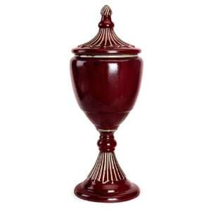   Large Candy Apple Red Finial Lidded Ceramic Urn Vase